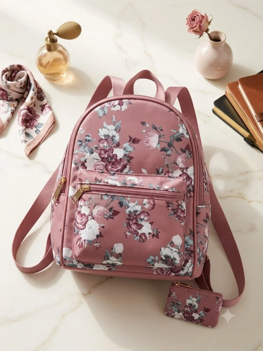 Floral Pink Mini Backpack for Women - Stylish Everyday Bag